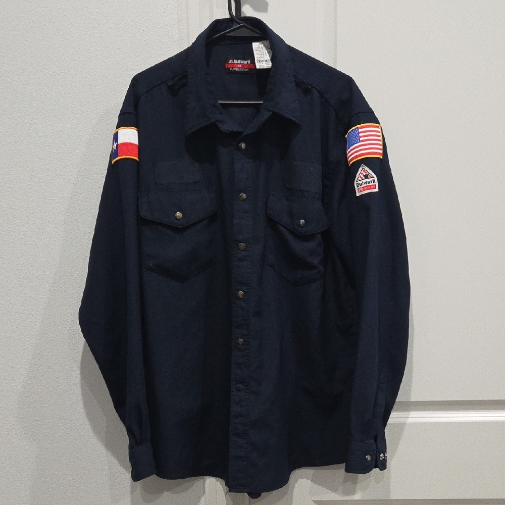 Black Button-Up Shirt with Flag Patches